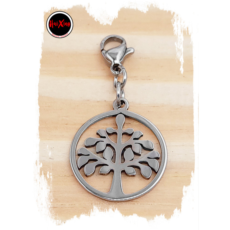 C/ MOSQUETON ARBOL DE LA VIDA CALADO EN CIRCULO P/ PULSERA DIJE