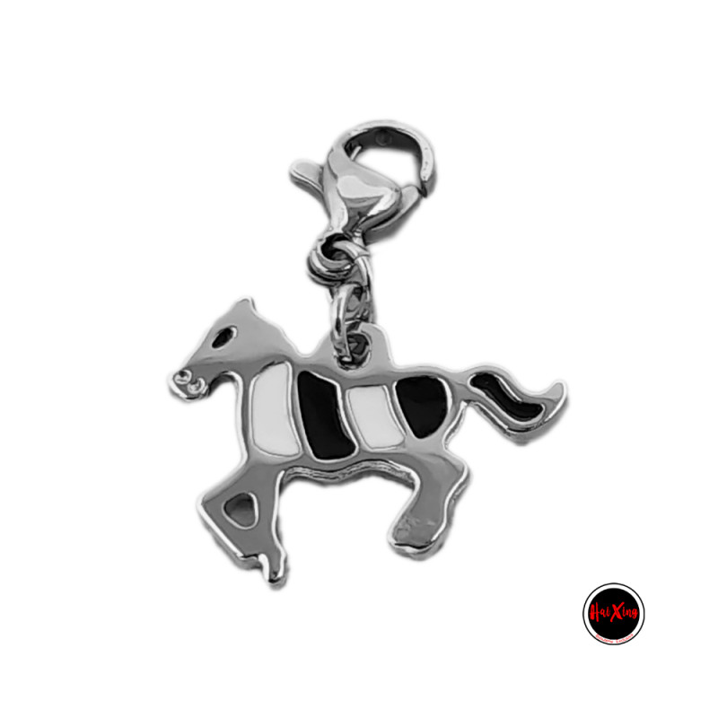 CABALLO PINTO NEGRO Y BLANCO C/ MOSQUETON P/ PULSERA DIJE