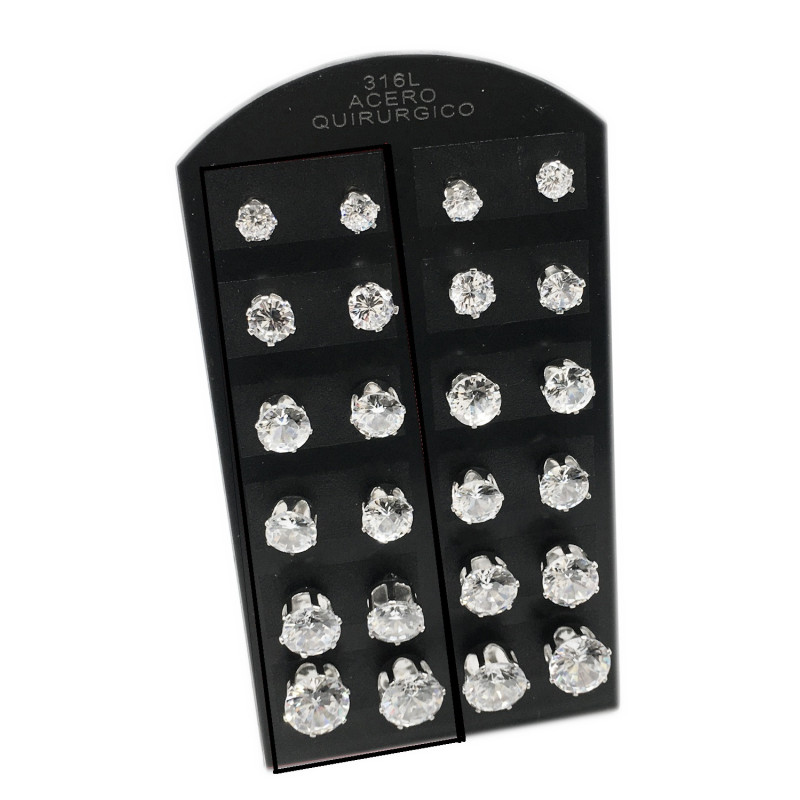 BLISTER X12 PARES SURTIDOS COPITA 6/8/10mm CUBIC ZIRCON AROS