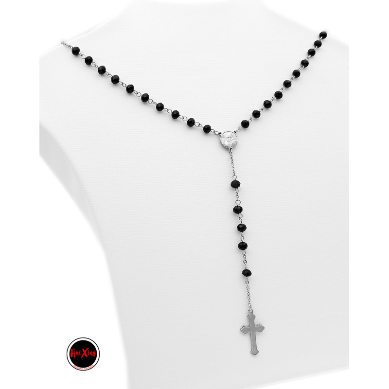 NEGRO CUENTAS FACETADAS 6MM ACERO QUIRURGICO ROSARIO