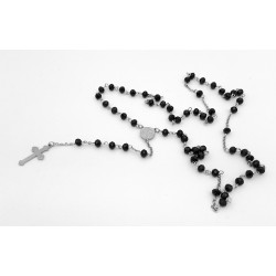 NEGRO CUENTAS FACETADAS 6MM ACERO QUIRURGICO ROSARIO