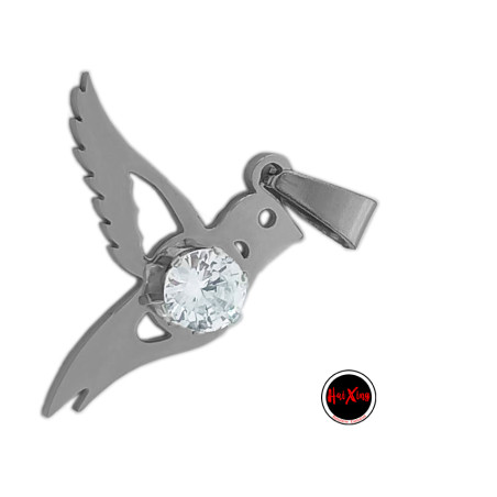 PAJARO COLIBRI PICAFLOR ALA CALADA C/ CUBIC ZIRCON REDONDO GRANDE DIJE