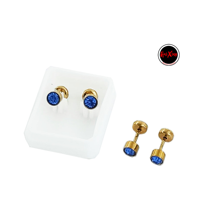 DORADO CILINDRO 4MM STRASS AZUL CRISTAL FACETADO ABRIDOR ARO