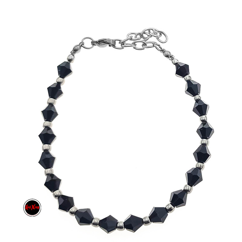 NEGRO CONITO CRISTAL FACETADO Y BOLITAS 18+3 CM PULSERA