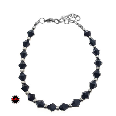 NEGRO CONITO CRISTAL FACETADO Y BOLITAS 18+3 CM PULSERA