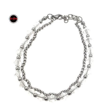 DOBLE CONO CRISTAL FACETADO Y ROLO CUADRADA 18+2 CM PULSERA