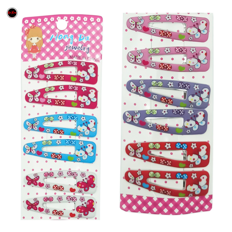 PACK X12 HEBILLAS TIC TAC FANTASIA C/ MARIPOSAS DOS POR COLOR EFECTO BRILLITO