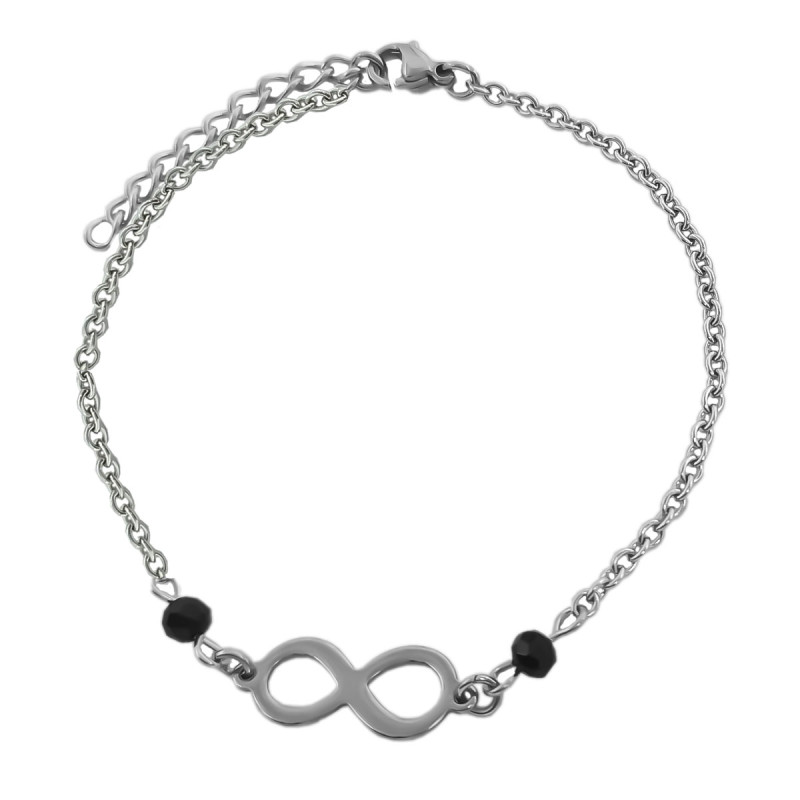 NEGRO INFINITO C/ DOS CUENTAS FACETADAS 18+3 CM PULSERA