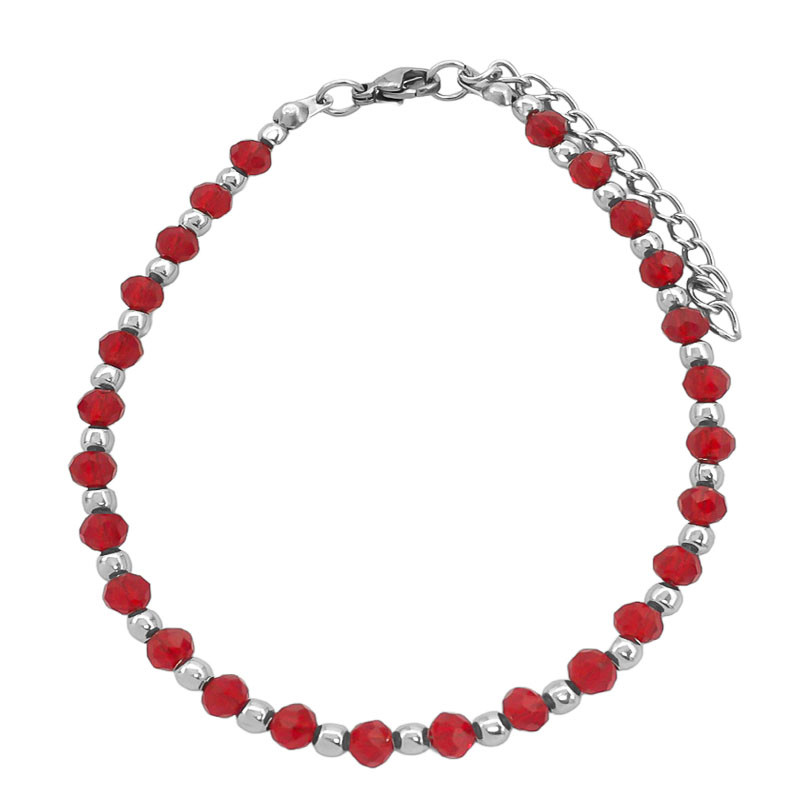 ROJO CRISTAL CUENTAS FACETADAS 4MM Y BOLITAS 20+4CM PULSERA / TOBILLERA