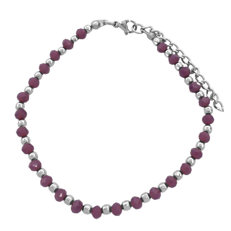 VIOLETA CUENTAS FACETADAS 4MM Y BOLITAS 20+4CM PULSERA / TOBILLERA