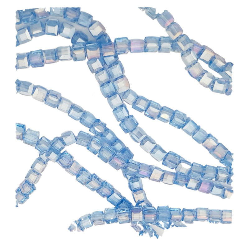 3MM CUBO AZUL LAVANDA TRASLUCIDO AB FACETADO CUENTA PERFORADA VIDRIO TIRA