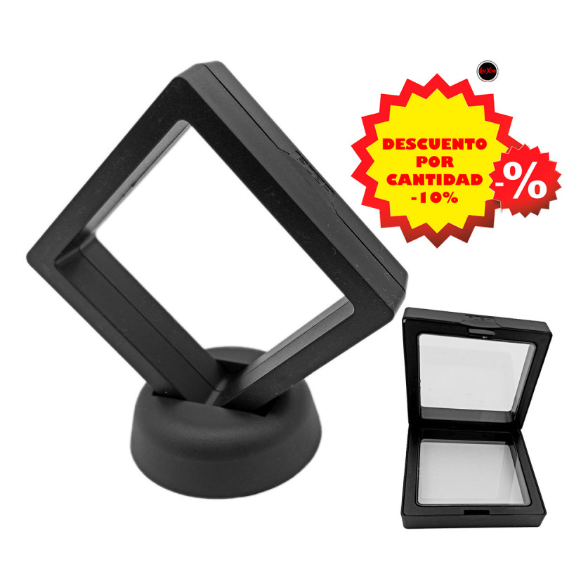 GRANDE 11*11CM CAJA Y SOPORTE NEGRA EXHIBIDOR FLOTANTE ESTUCHE CUADRADO TRANSPARENTE