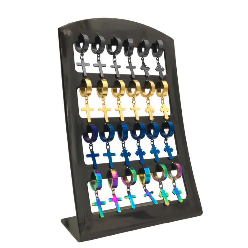 BLISTER X12 PARES 4 COLORES 3 MODELOS DE CRUCES BISAGRA M:2270 ( AZUL - NEGRO - DORADO- TORNASOLADO ) ARO