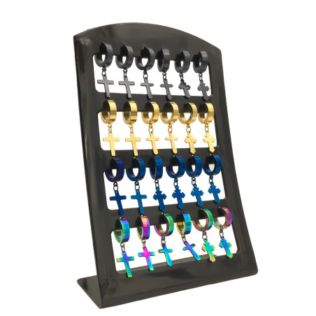 BLISTER X12 PARES 4 COLORES 3 MODELOS DE CRUCES BISAGRA M:2270 ( AZUL - NEGRO - DORADO- TORNASOLADO ) ARO