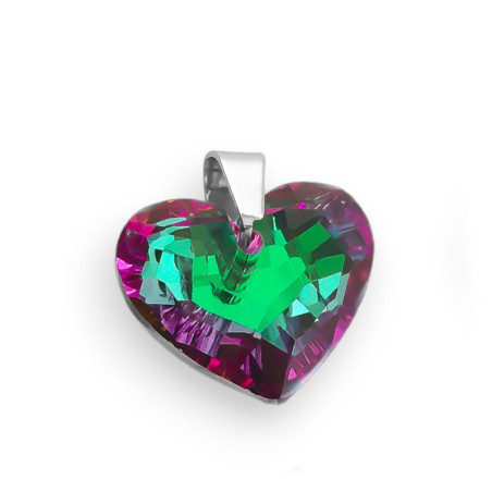 VIOLETA / VERDE CENTRO 18*15MM CRISTAL TORNASOLADO FACETADO CORAZON DIJE