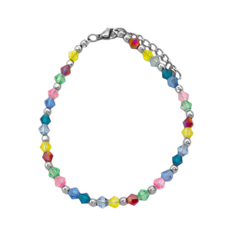 MULTICOLOR CRISTAL DOS CONOS FACETADOS 4MM Y BOLITAS 18+3.5CM PULSERA / TOBILLERA