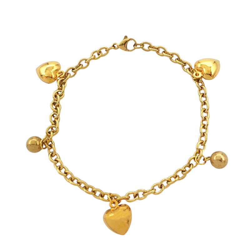 DORADO TRES CORAZONES INFLADOS Y DOS BOLITAS EN PULSERA 18CM PULSERA