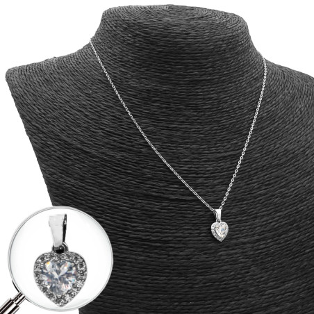 CORAZON GRANDE DE CUBIC ZIRCON EN CENTRO Y BASE C/ LLUVIA DE CUBIC ALREDEDOR 45+5CM COLLAR