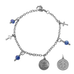 AZUL CRISTAL AB SAN BENITO Y CRUCES C/CUENTAS BOLITA Y CADENA 18+3CM PULSERA