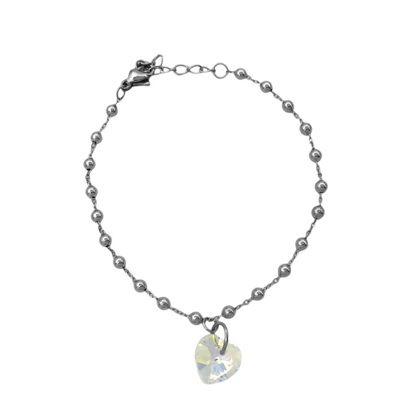 CRISTAL AB CORAZON Y BOLITAS 18+3CM PULSERA / TOBILLERA