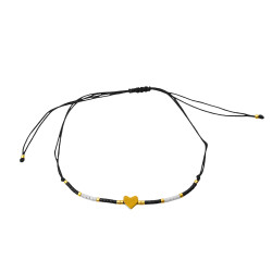 DORADO CORAZON GRUESO CANUTILLOS EN HILO NEGRO 18+3CM PULSERA / TOBILLERA