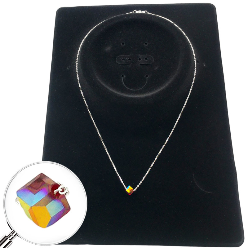 BLANCO CUBO VIOLETA TORNASOLADO FACETADO 45CM COLLAR