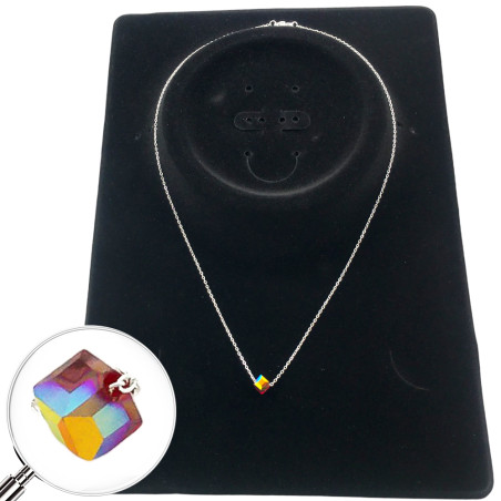 BLANCO CUBO VIOLETA TORNASOLADO FACETADO 45CM COLLAR