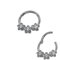 TRES FLORES CENTRO DE STRASS ARGOLLA CLICKER C/ BISAGRA PIERCING