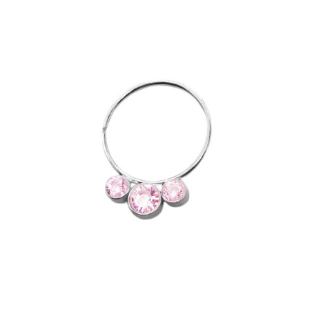 BLANCO C/ TRES CILINDROS STRASS ROSA CRISTAL ARO O ARGOLLITA DE NARIZ NOSE STUO PIERCING