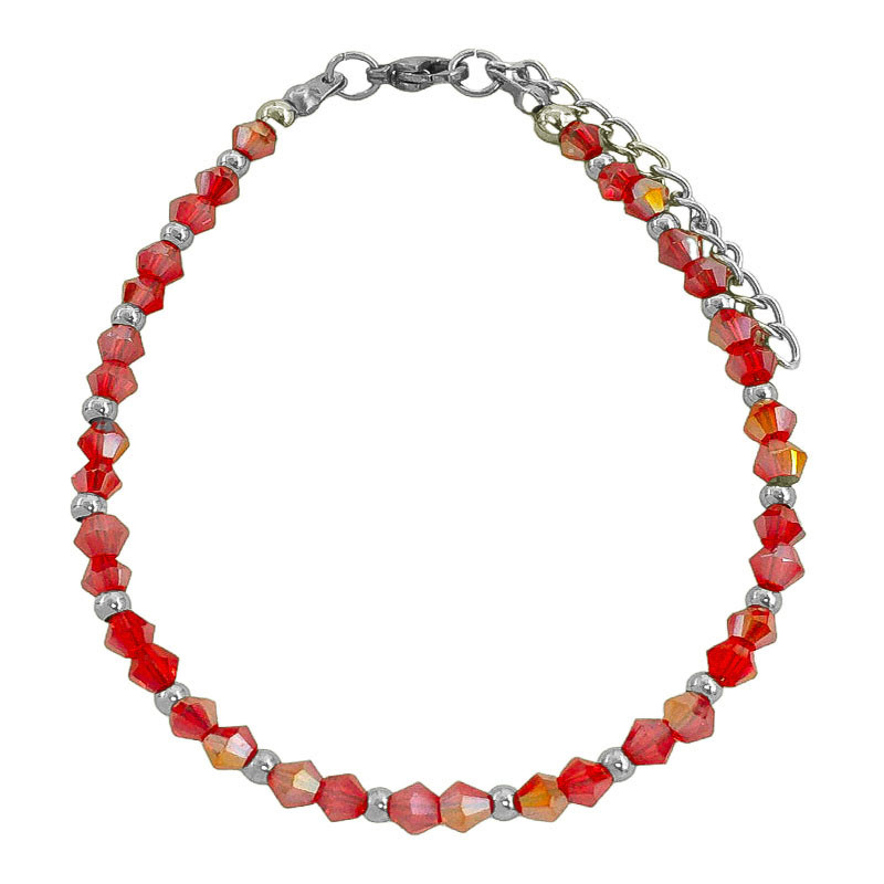 ROJO "AB" CRISTAL DOS CONOS FACETADOS 4MM Y BOLITAS 20+4CM PULSERA / TOBILLERA