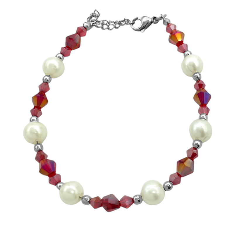 ROJO TORNASOLADO CRISTAL C/ SEIR PERLAS GRANDES Y CONOS DE DOS TAMAÑOS 19+3CM PULSERA