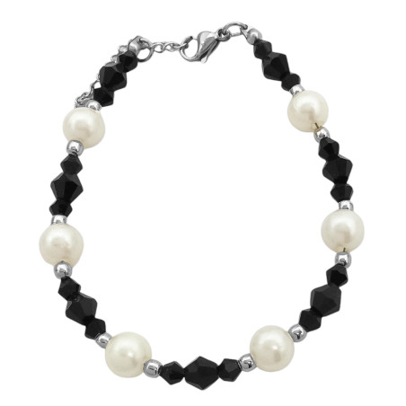 NEGRO CRISTAL C/ SEIR PERLAS GRANDES Y CONOS DE DOS TAMAÑOS 19+3CM PULSERA