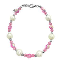 ROSA CRISTAL C/ SEIS PERLAS GRANDES Y CONOS DE DOS TAMAÑOS 19+3CM PULSERA