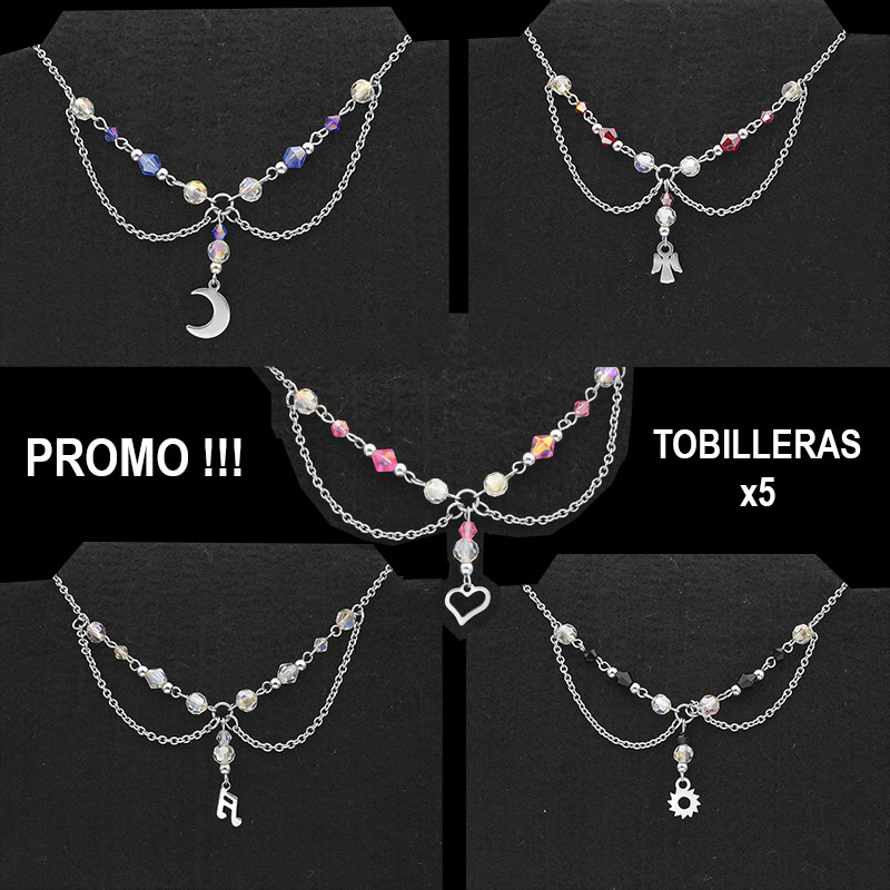 PROMO X5 UNA POR COLOR Y DIJES DISTINTOS NO A ELECCION 24+3 CM TOBILLERA