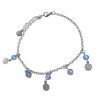 AZUL CRISTAL TRES MONEDAS LISAS SEIS CUENTAS TRES CALOTAS 20 + 4 CM PULSERA / TOBILLERA