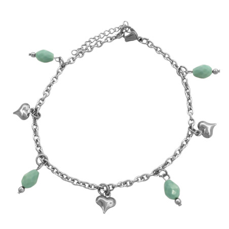 VERDE PLENO CORAZONES 3D CUATRO GOTAS 21 + 4 CM PULSERA / TOBILLERA