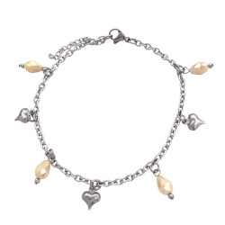 ROSA SUAVE PERLADO CORAZONES 3D CUATRO GOTAS 21 + 4 CM PULSERA / TOBILLERA