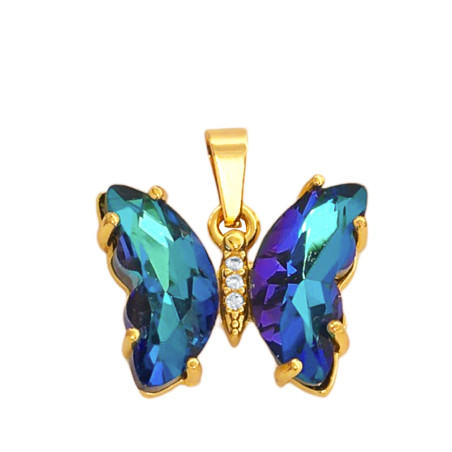 DORADO AZUL TORNASOLADO MARIPOSA CRISTALES FACETADO Y CENTRO DE STRASS CRISTAL DIJE