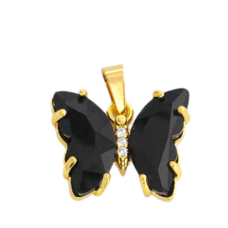 DORADO NEGRO MARIPOSA CRISTALES FACETADO Y CENTRO DE STRASS CRISTAL DIJE