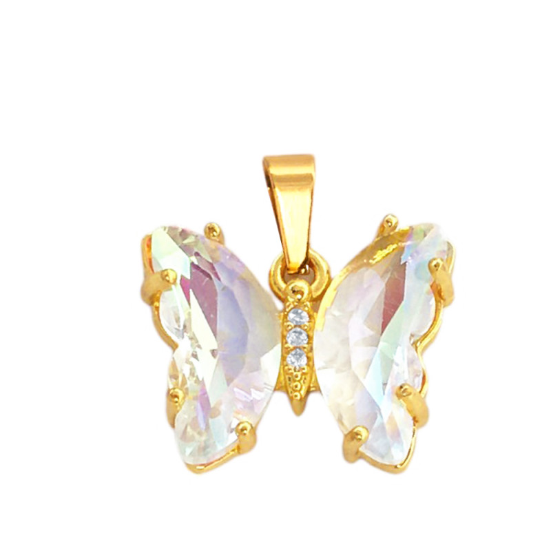 DORADO CRISTAL TORNASOLADO MARIPOSA CRISTALES FACETADO Y CENTRO DE STRASS CRISTAL DIJE