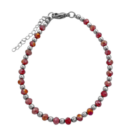 ROJO CRISTAL TORNASOLADO AB CUENTAS FACETADAS 4MM Y BOLITAS 20+4CM PULSERA / TOBILLERA