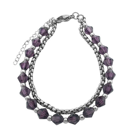 VIOLETA TRASLUCIDO DOBLE CONO CRISTAL FACETADO Y ROLO CUADRADA 18+2 CM PULSERA