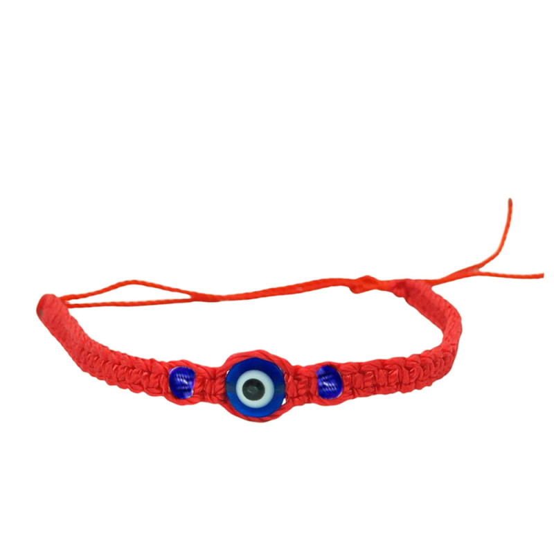 HILO ROJO C/ OJO TURCO Y BOLITAS AZUL ANCHO 4MM-25CM REGULABLE PULSERA / TOBILLERA