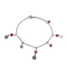 ROJO TRANSLUCIDO AB CRISTAL TRES MONEDAS LISAS SEIS CUENTAS TRES CALOTAS 20 + 4 CM PULSERA / TOBILLERA