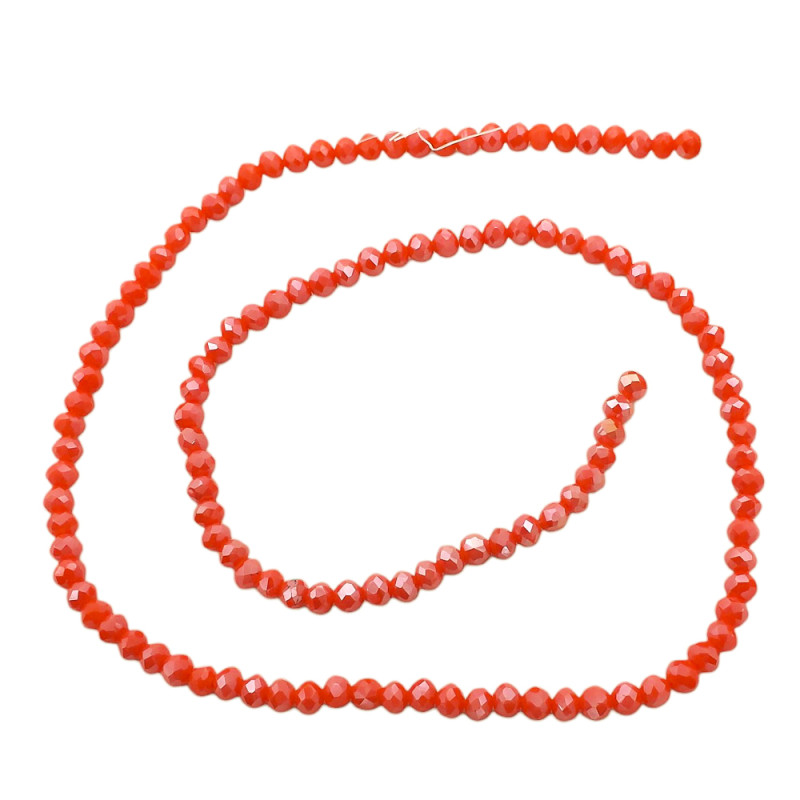 4MM ROJO CORAL PLENO AB CUENTA FACETADA PERFORADA VIDRIO TIRA