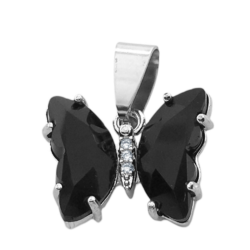 NEGRO FACETADO MARIPOSA Y CENTRO DE STRASS CRISTAL DIJE