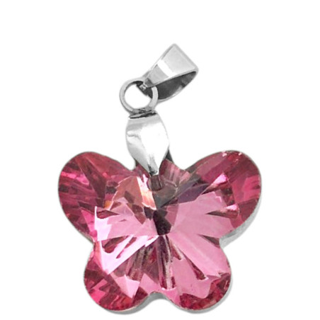ROSA FUERTE 18*15MM MARIPOSA DE CRISTAL FACETADO DIJE