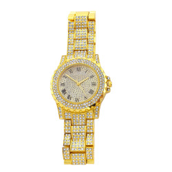 DORADO REDONDO UNISEX STRASS BRILLO ICE RELOJ