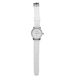 REDONDO UNISEX CUADRANTE BLANCO MALLA BLANCA MODELO MINIMALISTA RELOJ