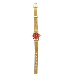 DORADO REDONDO MUJER CUADRANTE ROJO MODELO MINIMALISTA RELOJ